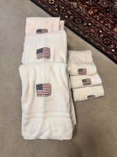 RARO! Conjunto de 3 toalhas de mão bordadas vintage RALPH LAUREN branco bandeira americana 8 banho, usado comprar usado  Enviando para Brazil