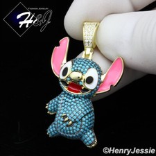PINGENTE DE DESENHO ANIMADO PONTO LILO FOLHEADO A OURO 925 PRATA ESTERLINA AZUL BLING CZ*GP532 comprar usado  Enviando para Brazil