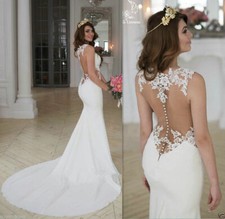 Vestido de noiva branco/marfim sereia renda chiffon praia malha sem mangas vestido de noiva comprar usado  Enviando para Brazil