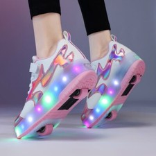 Tênis infantil LED carregamento USB rolo iluminado duas rodas rolos sapatos de skate, usado comprar usado  Enviando para Brazil