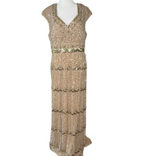 NOVO MACDUGGAL Vestido Formal de Gala Lantejoulas Douradas Nude Pálido Strass Gravata Preta Tamanho 14, usado comprar usado  Enviando para Brazil