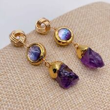 Usado, Brincos pendurados de vidro de Murano roxo áspero de ametista natural joias femininas comprar usado  Enviando para Brazil