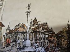 Tableau Ancien Place du Château  Varsovie,Plac Zamkowy WARSZAWA - akwarela  1994 na sprzedaż  Wysyłka do Poland