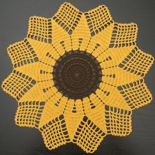 Guardanapo de crochê manual redondo 35 cm/13,8 pol. amarelo dourado, marrom floral de girassol #1315, usado comprar usado  Enviando para Brazil