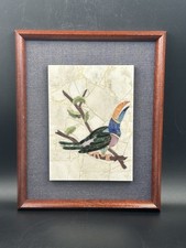Arte emoldurada Pietra Dura (mosaico de pedra dura) pássaro arte tapete marinho, usado comprar usado  Enviando para Brazil