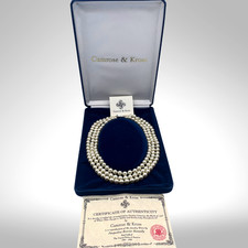 VTG Jackie Kennedy Faux Pearl Necklace Camrose & Kross JBK COA Box Triple Strand na sprzedaż  Wysyłka do Poland