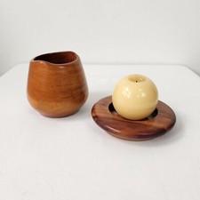 Conjunto de vaso de madeira esculpido à mão e suporte de vela boho chique rústico decoração ecológica comprar usado  Enviando para Brazil