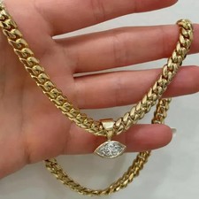 Colar de elos cubanos de moissanita real corte marquesa 3,8 quilates folheado a ouro amarelo 14K comprar usado  Enviando para Brazil