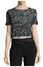 Usado, Blusa cropped Haute Hippie embelezada mosaico lantejoulas manga curta seda frisada XS comprar usado  Enviando para Brazil
