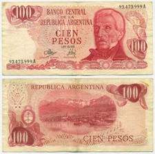 NOTA ARGENTINA 100 PESOS (1973) SUFIXO MANCINI-BERMUDEZ A B# 2389 P 291 AVF comprar usado  Enviando para Brazil