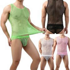 Roupa íntima masculina sexy regata rede de pesca malha transparente coletes cuecas gays transparentes comprar usado  Enviando para Brazil