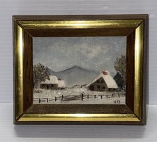 Usado, Mini pintura a óleo rural campo inverno celeiro paisagem assinada H.D.  5x4,5 pol comprar usado  Enviando para Brazil