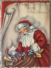 Cartão patriótico vintage Natal Papai Noel bandeira americana brinquedos década de 1930 década de 1940 comprar usado  Enviando para Brazil