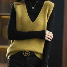 Suéteres femininos de malha colete casaco solto gola V sólido casual sem mangas tops comprar usado  Enviando para Brazil