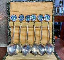 Silver enameled spoons for sale  BROMLEY