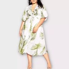 Vestido City Chic L 20 Plus Size Branco Verde Folhagem Folha Cetim Midi Coquetel Novo comprar usado  Enviando para Brazil