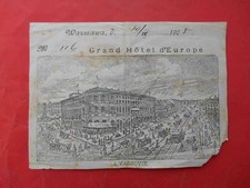 Warszawa 1905 Bilet pokoju hotelowego do grand hotel Europe. Poland na sprzedaż  Wysyłka do Poland