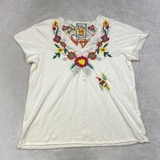 Camisa bordada Johnny Was floral beija-flor branca top boho Lagenlook 1X comprar usado  Enviando para Brazil