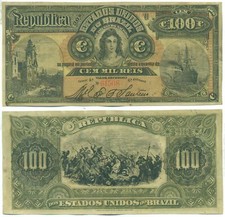 NOTA BRASILEIRA 100 MIL REIS (1892) FALSIFICADA P 60 XF+ comprar usado  Enviando para Brazil