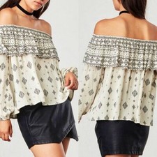 Blusa Jack BB Dakota Bernadine Off The Shoulder Bege Tamanho XS Estampa Boêmia Boho, usado comprar usado  Enviando para Brazil