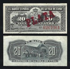 CARIBE - Banco Español 20 Centavos 1897 - OJO  Sobrecarga PLATA   SC- / aUNC comprar usado  Enviando para Brazil