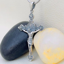 Pingente de crucifixo feito à mão São Bento prata esterlina 925 presente católico comprar usado  Enviando para Brazil