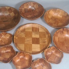Lote de 10 tigelas, tigelas e pratos vintage de madeira em parquet tecido comprar usado  Enviando para Brazil