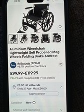 Aluminium wheelchair lightweig for sale  GLASGOW
