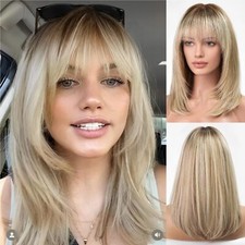 Perucas de cabelo humano ombre loiro Remy com franjas para mulheres brancas corte em camadas comprar usado  Enviando para Brazil