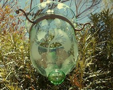 Lanterna de vidro verde gravada floral pendurada frasco de sino luz Hundi 9" comprar usado  Enviando para Brazil