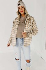Usado, IN TEAR~MOD BOUTIQUE~Taupe FAUX Jaqueta PLAID SHACKET~S comprar usado  Enviando para Brazil