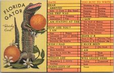 Vintage FLORIDA GATOR Cartão Postal Lista de Verificação "Cartão Rápido" Linho Curteich, usado comprar usado  Enviando para Brazil