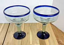 Pier 1 Importado 6" Copos Pesados Margarita Aro Azul Cobalto Conjunto de 2 Soprados à Mão comprar usado  Enviando para Brazil