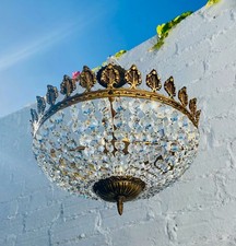 Usado, Candelabro de cristal francês antigo luz de teto baixa, tigela de bronze 17 x 16,5" comprar usado Usado, Candelabro de cristal francês antigo luz de teto baixa, tigela de bronze 17 x 16,5" comprar usado  Enviando para Brazil