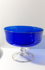 Tigela de frutas de vidro arte retrô azul cobalto tampo de mesa base transparente com pés, usado comprar usado  Enviando para Brazil