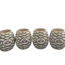 CONJUNTO 4 canecas de cerâmica Patron Tequila colmeia abelha copo branco e verde vidro licor limitado comprar usado  Enviando para Brazil