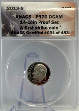 2013-S 10C DIME ANACS PR70 DCAM 14 moedas conjunto de prova de prata. *Uma moeda First Strike* comprar usado  Enviando para Brazil