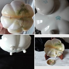 Aderezo/salsa festoneado con patas de porcelana nipón pintado a mano de colección con cucharón segunda mano  Embacar hacia Mexico