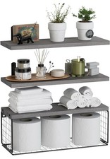 Prateleira flutuante para banheiro com cesta de arame madeira cinza moderna - A2000, usado comprar usado Prateleira flutuante para banheiro com cesta de arame madeira cinza moderna - A2000, usado comprar usado  Enviando para Brazil