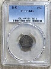 Moeda de dez centavos 1850 P Liberty Seated PCGS G6 prata boa bola baixa grau Circ comprar usado  Enviando para Brazil