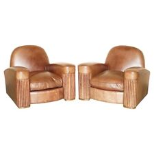 DESLUMBRANTE PAR DE POLTRONAS ORIGINAIS ART DÉCO COURO MARROM HERANÇA POR VOLTA DE 1920 comprar usado  Enviando para Brazil