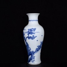 Vaso de porcelana chinês 11,6" azul e branco pintado à mão figura requintada  comprar usado  Enviando para Brazil