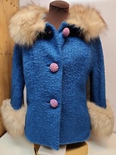 Casaco azul colarinho de pele vintage sindicato dos trabalhadores do vestuário feminino anos 50/60 comprar usado  Enviando para Brazil