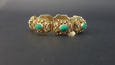 Usado, Pulseira de elos painel malaquita prata esterlina dourada filigrana chinesa Super 1920 comprar usado  Enviando para Brazil