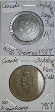 Medallas de bronce y latón de la Confederación del 50 y 100 aniversario de Canadá de 1927 y 1967 segunda mano  Embacar hacia Mexico
