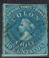 Usado, 1861 CHILE 10c AZUL. ÚLTIMA IMPRESSÃO DE LONDRES. USADO. 4 MARGENS. MUITO BOM. VER DIGITALIZAÇÃO comprar usado  Enviando para Brazil