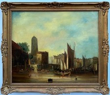 Antique painting harbour for sale  HASSOCKS