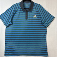 Camisa polo Adidas tênis Climalite listrada poliéster/rayon azul masculina GG comprar usado  Enviando para Brazil
