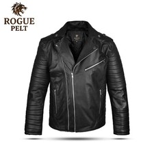 Jaqueta de couro masculina preta para motociclista - Jaqueta de motociclista acolchoada de couro genuíno com comprar usado  Enviando para Brazil