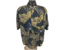Camisa masculina Santana M preta seda abstrata floral manga curta vintage comprar usado  Enviando para Brazil